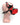 Black and red leather puppy hood mask with ears side view on mannequin.