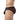 Black mesh fishnet men's briefs side view on male model.