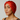 Tomato red organic silk hair bonnet worn on model front view.