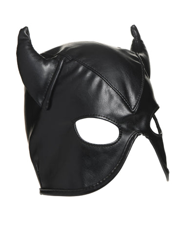 Black faux leather bat cat hood mask with pointed ears and open face cutout