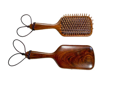 Solid Rosewood Hairbrush with Soft Bamboo Bristles & Hand-Wrapped Leather Wrist Strap — Impact Play
