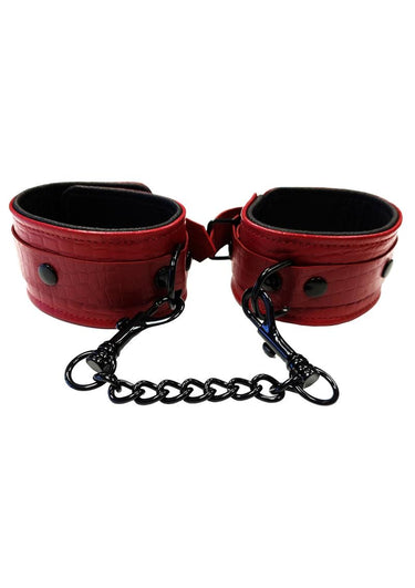 Rouge Anaconda Adjustable Leather Wrist Cuffs | Black Burgundy Red — BDSM Toys