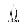 Black 360 degree ceiling sex swing with adjustable straps stirrups and swivel hook.
