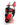 Black and red 
leather bondage playful puppy hood mask with open mouth front view on mannequin.
