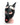 Black leather bondage puppy hood mask with open mouth front view on mannequin.