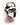 Black and white leather bondage puppy hood mask with muzzle front view on mannequin.