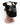 Black leather bondage puppy hood mask with goggle cutouts and muzzle front view on mannequin.