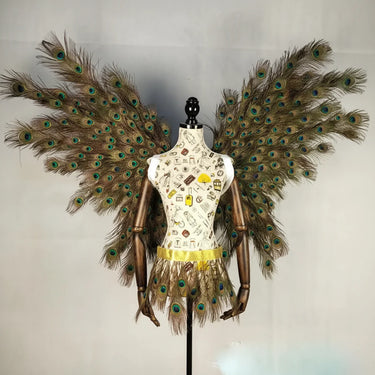 The Stardust Empress Royale – Deluxe Peacock Feather Wings & Skirt Stage Performance Costume Set