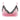 Pink satin sissy bra with scalloped black lace trim front view.