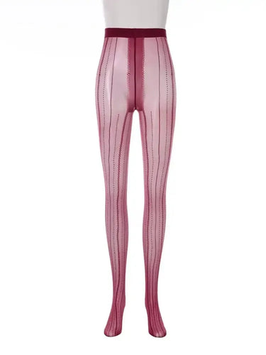 Striped Oil Glossy Sheer High-Waist Shaping Pantyhose Shiny Dance Tights