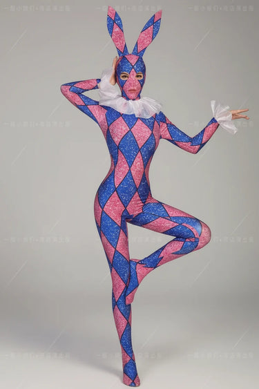 Futuristic Geometric Rhinestone Bunny Bodysuit – Luxury Showgirl Stage Costume & Exotic Festival Leotard with Statement Collar