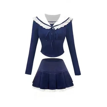 Preppy Knit Top and Mini Skirt Set – Y2K Korean Uniform Style